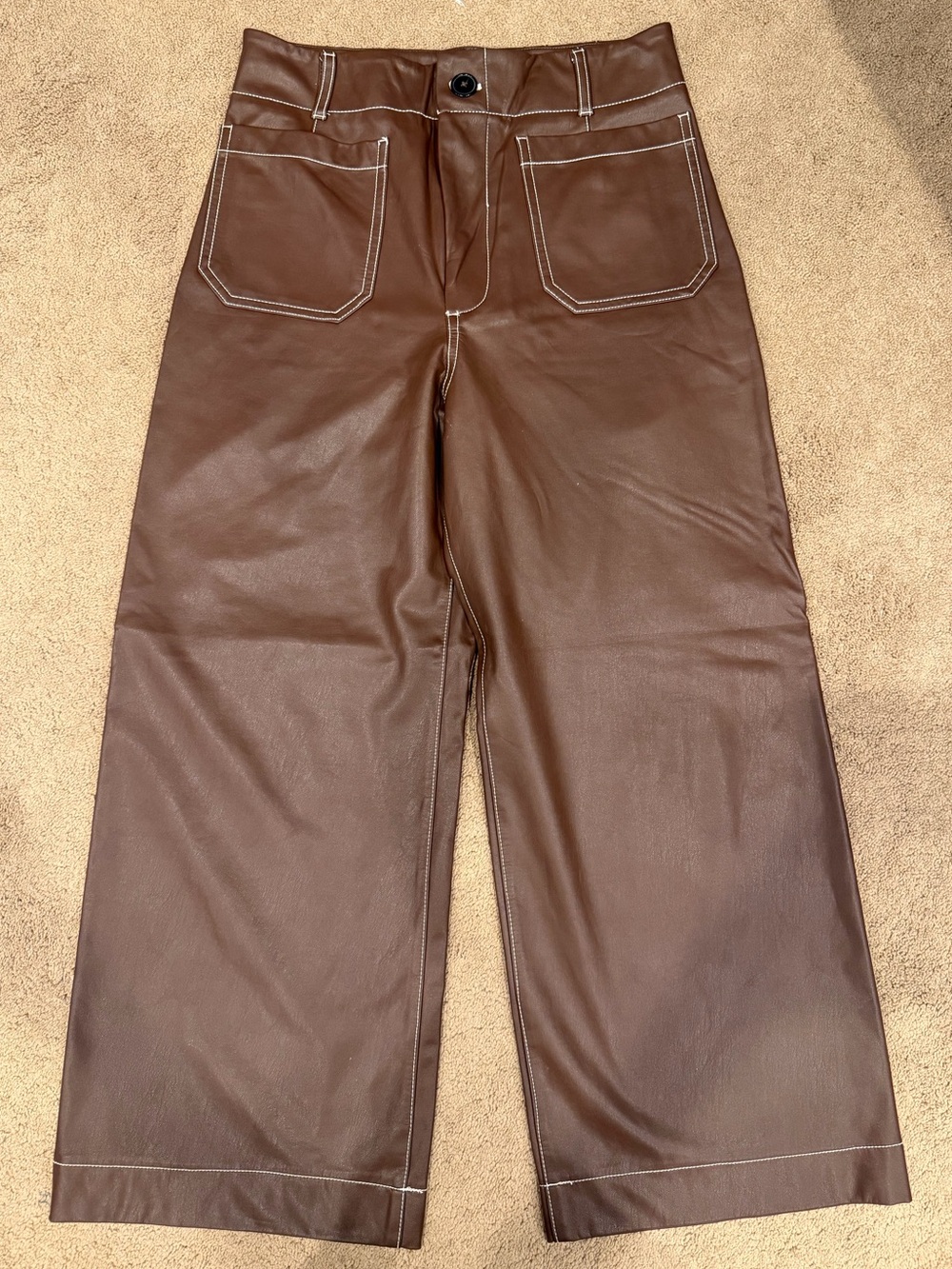 Maeve The Colette Chocolate Brown Faux-Leather Wide-Leg Jeans